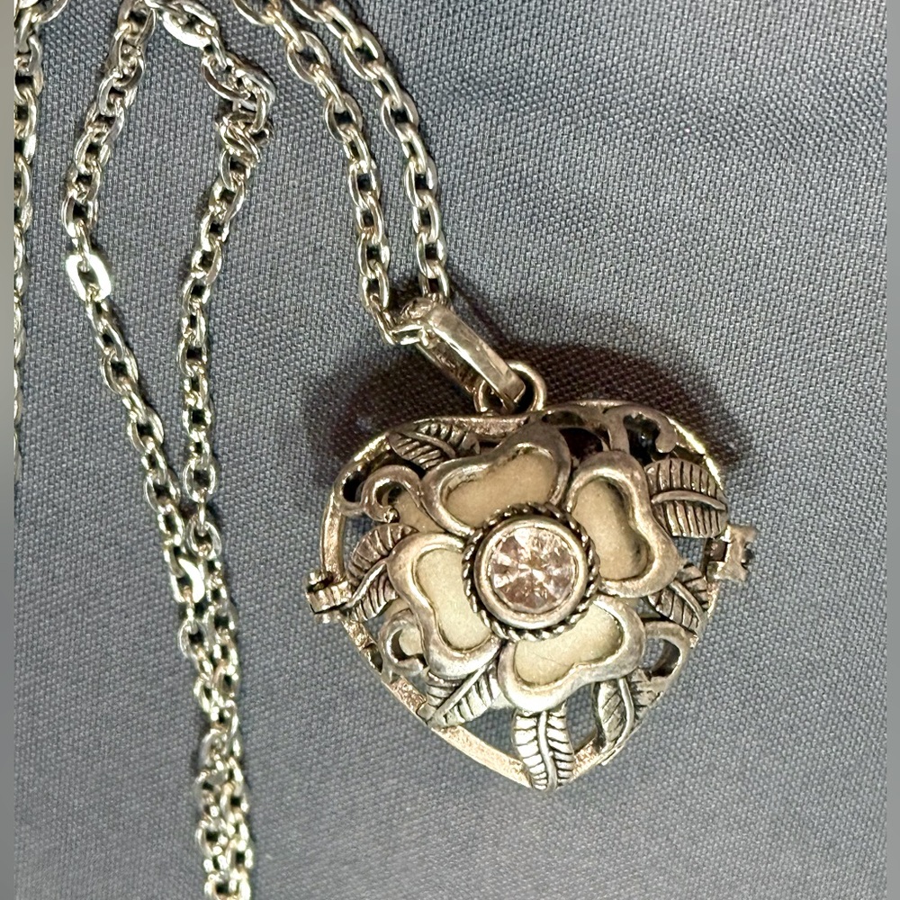 Silver Heart Crystal Cage Essential Oil Locket Necklace
